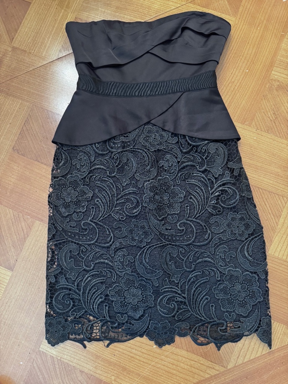 BCBGMaxAzria Black Satin/Lace Strapless Cocktail Mini Dress Size 2